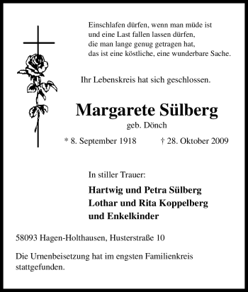 Traueranzeige von Margarete Sülberg von Tageszeitung