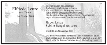 Traueranzeige von Elfriede Lenze von Tageszeitung