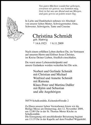 Traueranzeige von Christina Schmidt von Tageszeitung