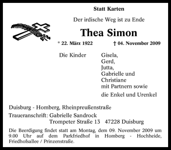 Traueranzeige von Thea Simon von Tageszeitung