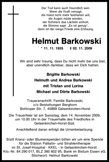Traueranzeige von Helmut Barkowski von Tageszeitung