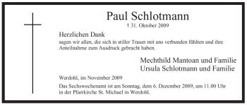 Traueranzeige von Paul Schlotmann von Tageszeitung