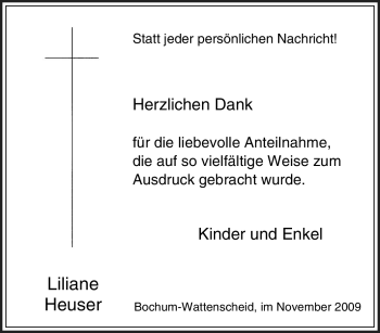 Traueranzeige von Liliane Heuser von Tageszeitung