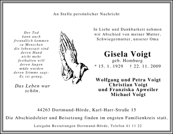 Traueranzeige von Gisela Voigt von Tageszeitung