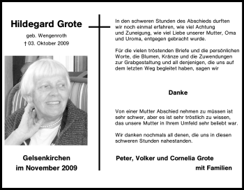 Traueranzeige von Hildegard Grote von Tageszeitung