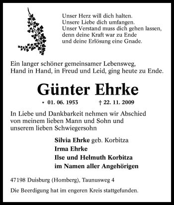 Traueranzeige von Günter Ehrke von Tageszeitung
