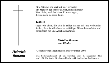 Traueranzeige von Heinrich Ihmann von Tageszeitung