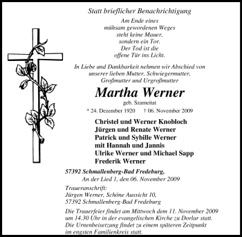 Traueranzeige von Martha Werner von Tageszeitung