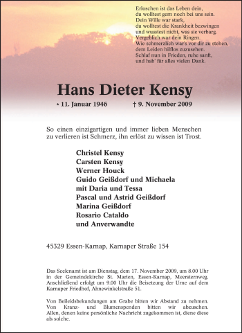 Traueranzeige von Hans Dieter Kensy von Tageszeitung