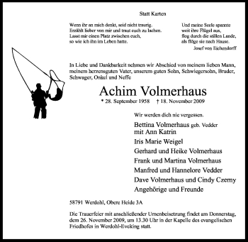 Traueranzeige von Achim Volmerhaus von Tageszeitung
