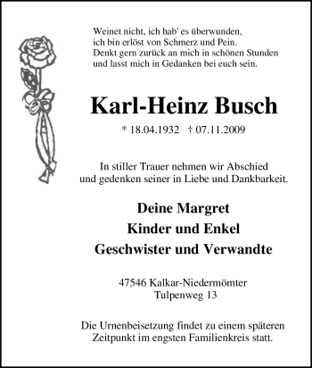 Traueranzeige von Karl-Heinz Busch von Tageszeitung