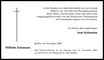 Traueranzeige von Wilhelm Krüsmann von Tageszeitung