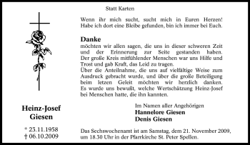 Traueranzeige von Heinz-Josef Giesen von Tageszeitung