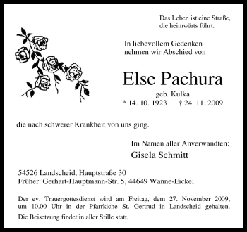 Traueranzeige von Else Pachura von Tageszeitung