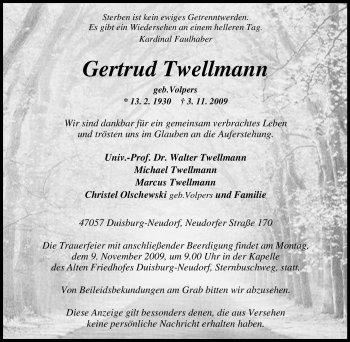 Traueranzeige von Gertrud Twellmann von Tageszeitung