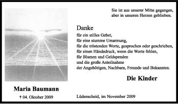 Traueranzeige von Maria Baumann von Tageszeitung