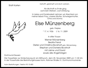 Traueranzeige von Else Münzenberg von Tageszeitung