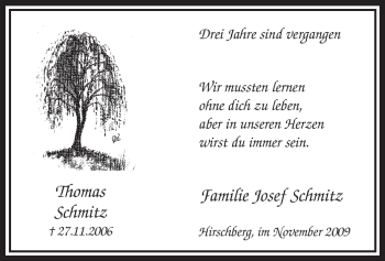 Traueranzeige von Thomas Schmitz von Tageszeitung