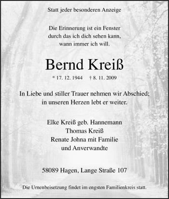 Traueranzeige von Bernd Kreiß von Tageszeitung