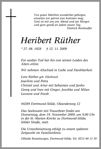 Traueranzeige von Heribert Rüther von Tageszeitung