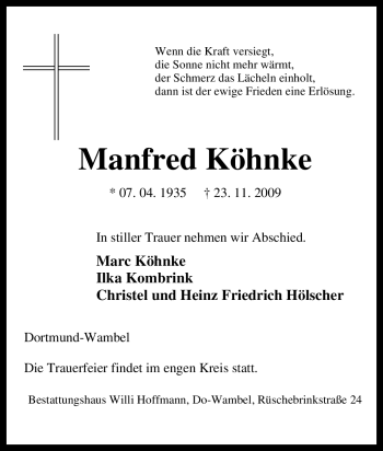 Traueranzeige von Manfred Köhnke von Tageszeitung