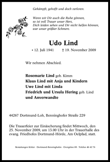 Traueranzeige von Udo Lind von Tageszeitung