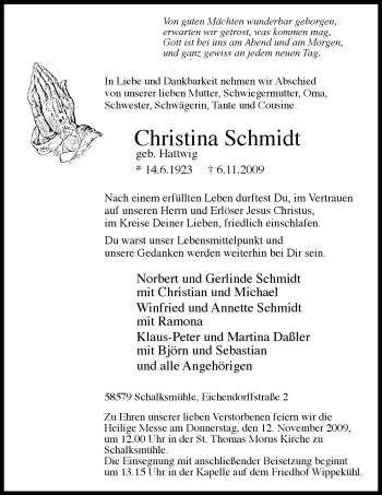 Traueranzeige von Christina Schmidt von Tageszeitung