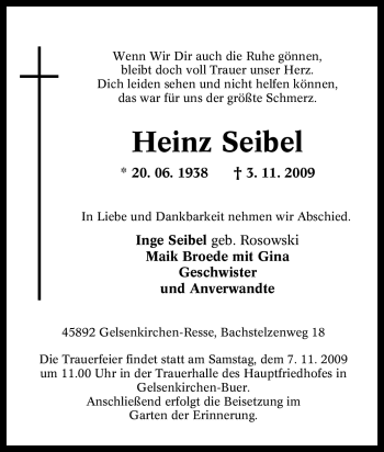 Traueranzeige von Heinz Seibel von Tageszeitung