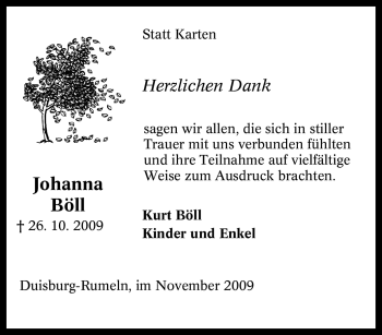 Traueranzeige von Johanna Böll von Tageszeitung