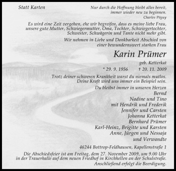 Traueranzeige von Karin Prümer von Tageszeitung