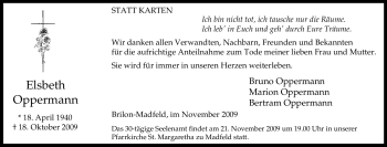 Traueranzeige von Elsbeth Oppermann von Tageszeitung