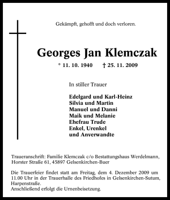 Traueranzeige von Georges Jan Klemczak von Tageszeitung