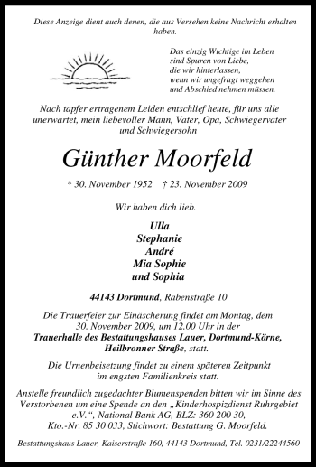 Traueranzeige von Günther Moorfeld von Tageszeitung
