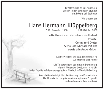 Traueranzeige von Hans Hermann Klüppelberg von Tageszeitung