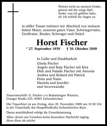 Traueranzeige von Horst Fischer von Tageszeitung