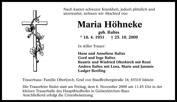 Traueranzeige von Maria Höhneke von Tageszeitung