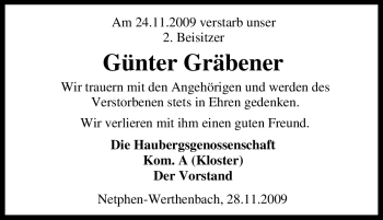 Traueranzeige von Günter Gräbener von Tageszeitung