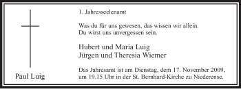 Traueranzeige von Paul Luig von Tageszeitung