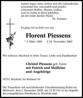 Traueranzeige von Florent Piessens von Tageszeitung