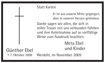 Traueranzeige von Günther Ebel von Tageszeitung