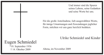 Traueranzeige von Eugen Schmiedel von Tageszeitung