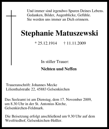 Traueranzeige von Stephanie Matuszewski von Tageszeitung