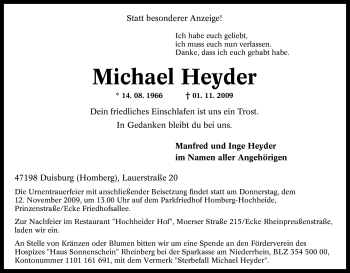 Traueranzeige von Michael Heyder von Tageszeitung