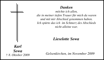 Traueranzeige von Karl Sowa von Tageszeitung