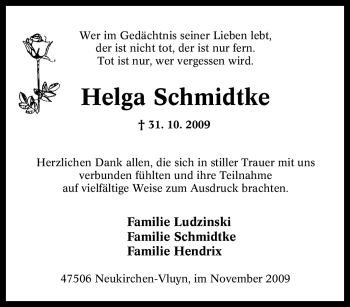 Traueranzeige von Helga Schmidtke von Tageszeitung