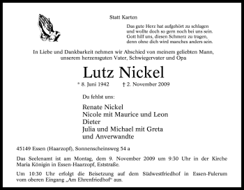 Traueranzeige von Lutz Nickel von Tageszeitung