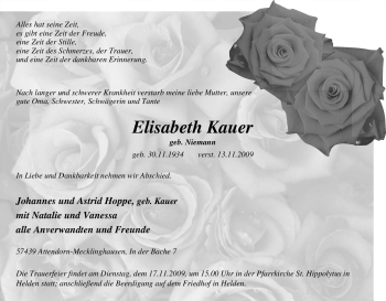 Traueranzeige von Elisabeth Kauer von Tageszeitung