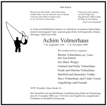 Traueranzeige von Achim Volmerhaus von Tageszeitung