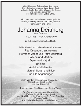 Traueranzeige von Johanna Deitmerg von Tageszeitung
