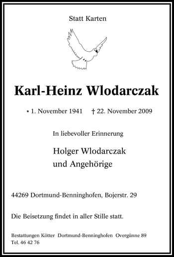 Traueranzeige von Karl-Heinz Wlodarczak von Tageszeitung